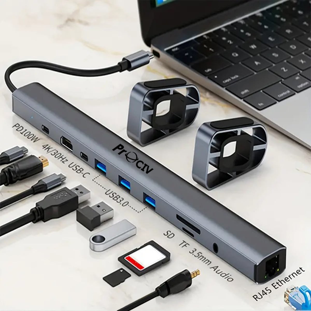 USB C Laptop Docking Station Stand 10 In 1 Folding Tilt Stand Triple Display USB C 4K PD 100W USB 3.0 TF SD Audio RJ45 for MacBook & Windows