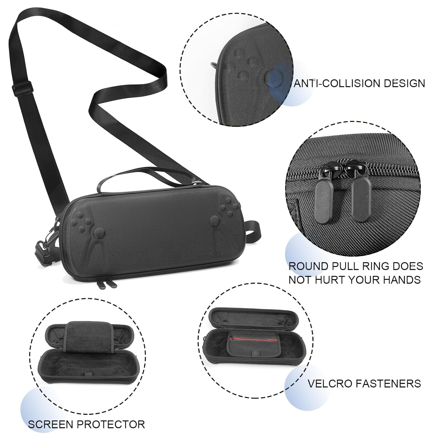 Carrying Case Accessoris Kit for Playstation Portal Hard Shell Case with Silicone Protective Cover & 2 Screen Protector & 4 Thumb Grip Caps Travel Crossbody Handbag for PS Portal Bundle Accessories