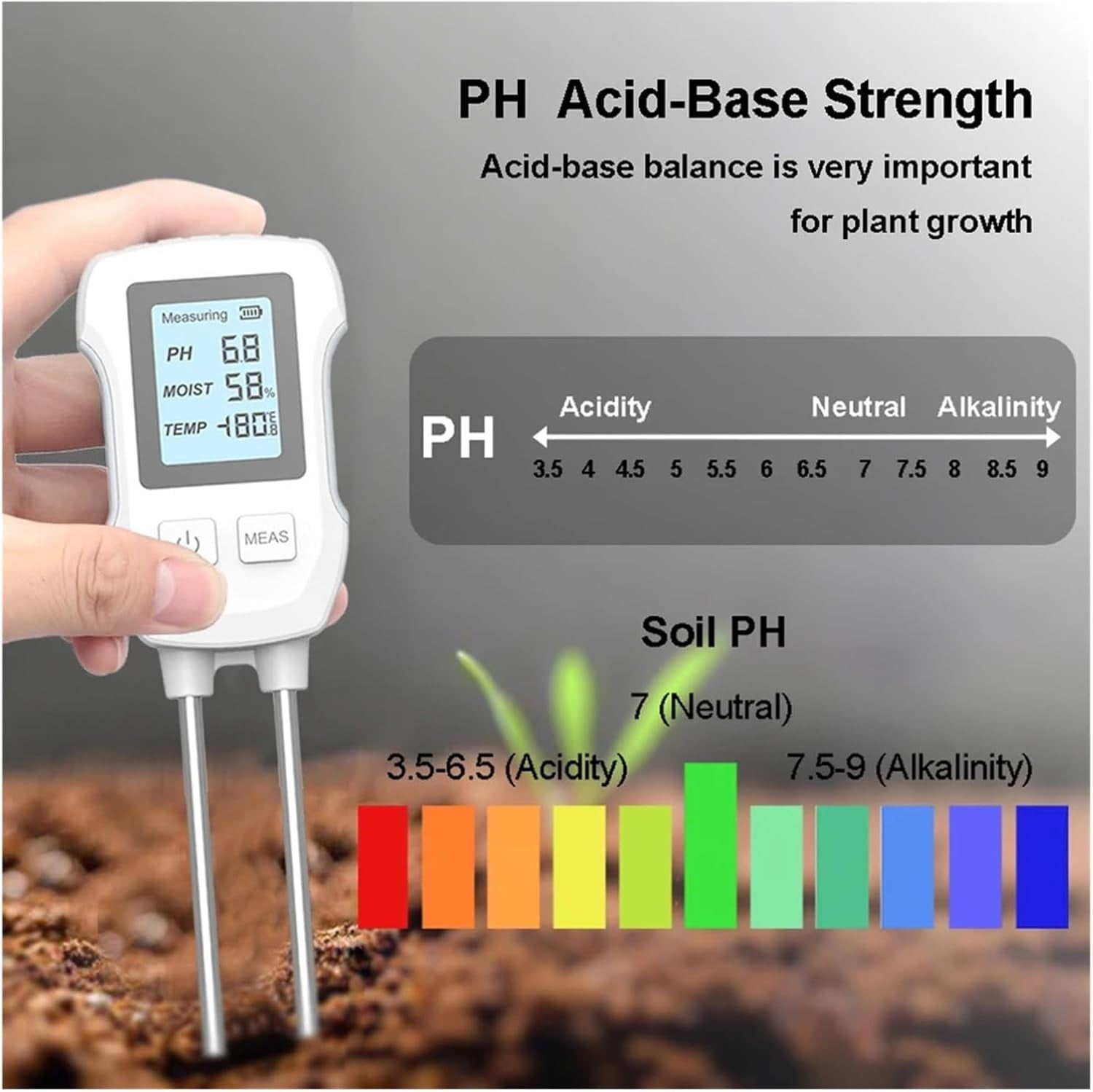 3-in-1 Soil Meter Digital Plant Temperature/Moisture/PH Meter Accuracy Digital Display Soil Tester Gardening Lawn Farm Test Kit Tool for Gardening Farming Indoor & Outdoor Use