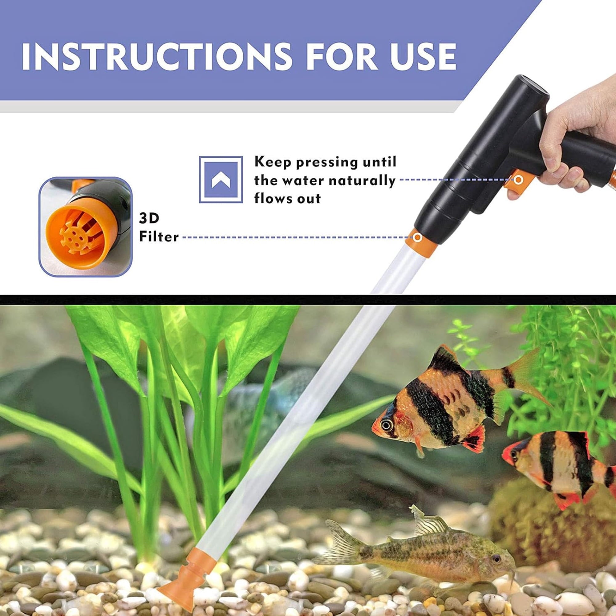 Aquarium Gravel Cleaner Manual Fish Tank Vacuum Gravel Cleaner Aquarium Siphon Pump Gravel Cleaner Fish Tank Cleaning Kit Water Change & Wash Aquarium Cleaning Tools
