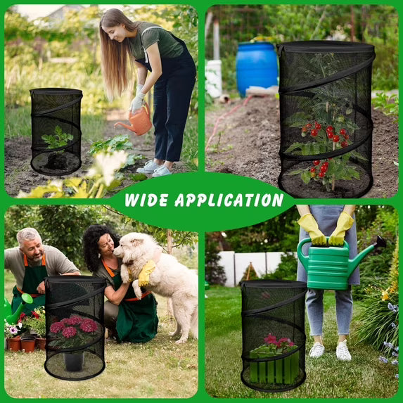 Garden Mesh Plant Cover, 4 Pack Pop Up Outdoor Plant Protector with Stakes, Garden Netting for Protecting Plant Vegetable Fruit from Birds Insects, 22.8" x 11.4" Foldable Plant Netting - Black