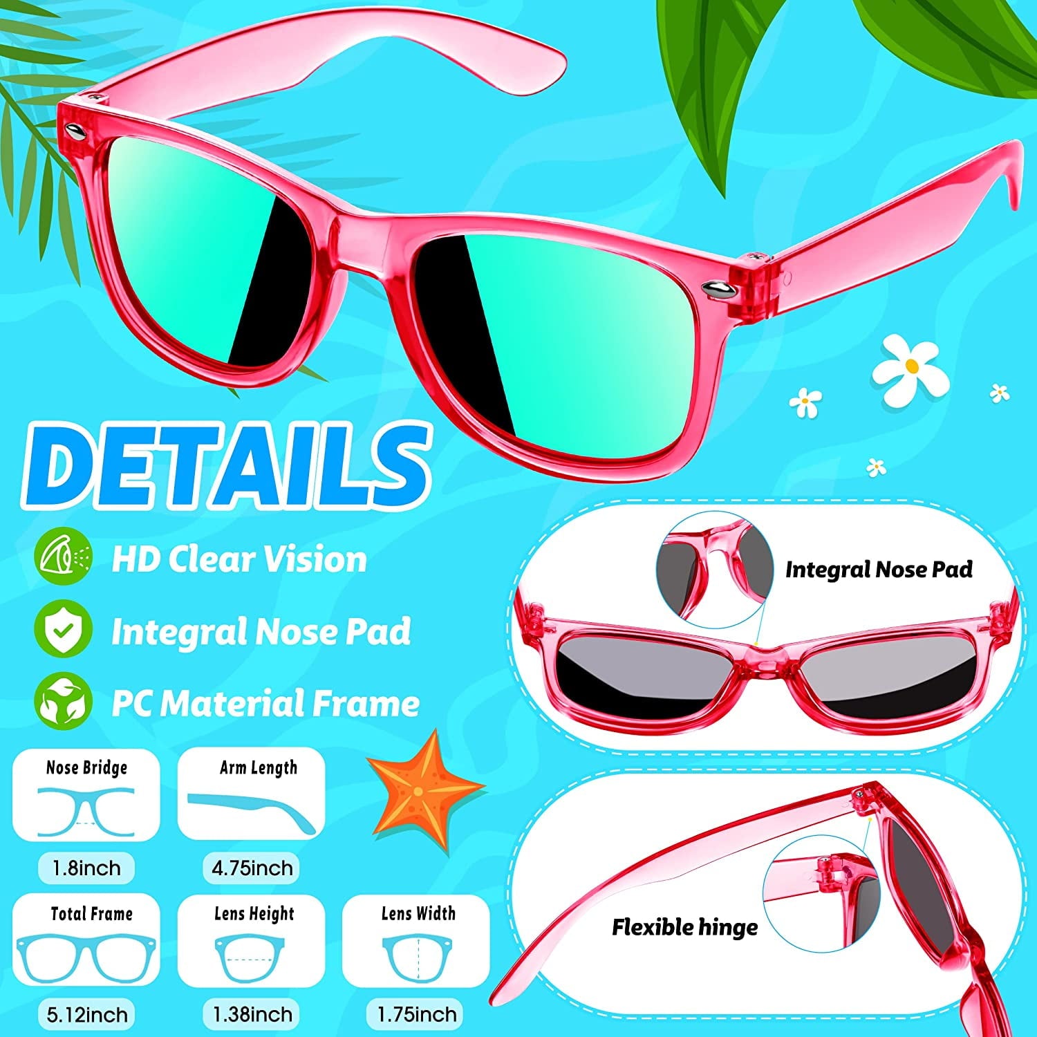 Prociv 24 Pack Kids Sunglasses Bulk Kids Sunglasses Party Favor Neon Translucent Sunglasses with UV400 Protection Boys Girls Age 3-8 Beach Pool Birthday Party Supplies
