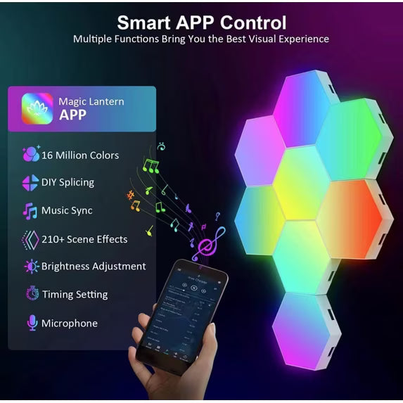 Hexagon Light Panels 12 Pack RGB LED Hexagon Wall Lights with APP & Remote Control Music Sync Lights for Living Room, Bedroom, Gaming Rooms Decor