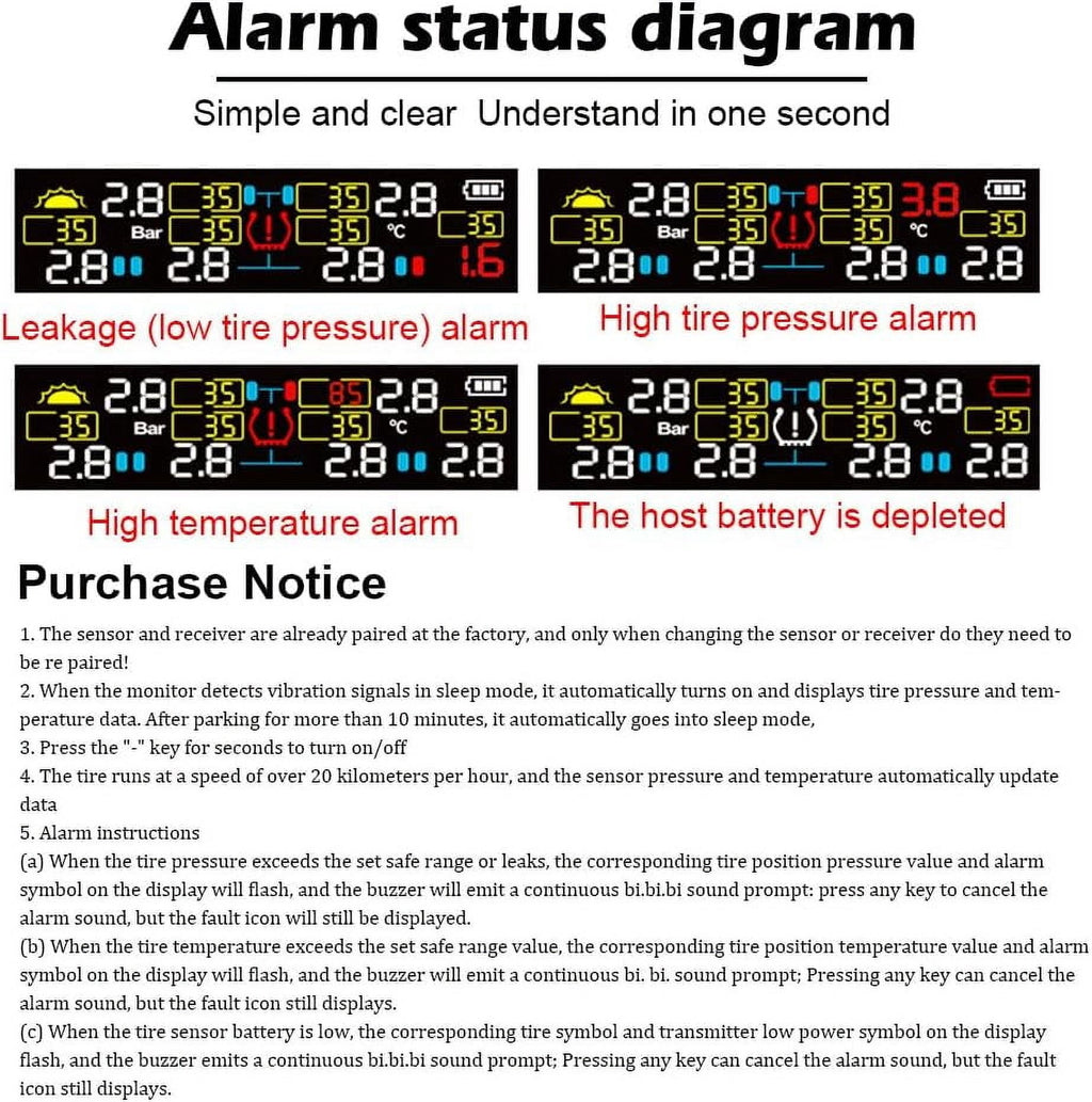 RV Tire Pressure Monitoring System Tire Pressure Monitor with Solar Charge LCD Display Auto Sleep Mode for Trailer Truck Off Road Pickup(4 Sensors Built In Didi Version)