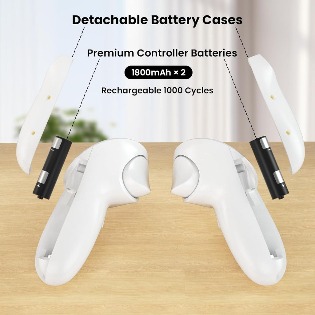 VR Charging Dock for Meta Quest 3 Fast Charging Station with Colorful RGB Light for Oculus Quest 3 Magnetic Charging Stand for VR Headset and Touch Controllers with 2 Rechargeable Batteries White