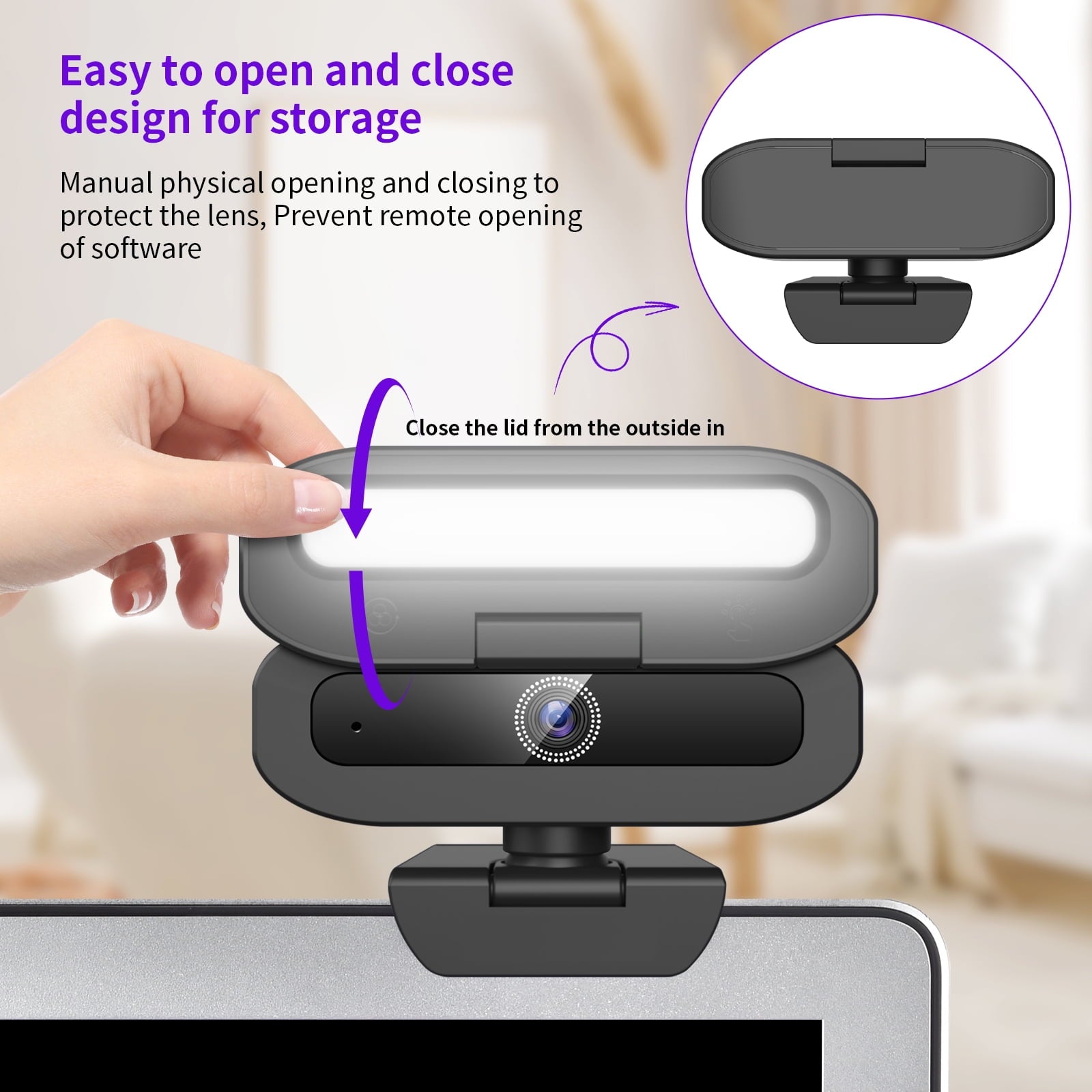 Webcam with Microphone 4K USB Webcam for PC Desktop & Laptop Ring Light and 3-Level Brightness Computer Camera with Privacy Cover & Tripod Stand for Computer/PC/Laptop/Desktop