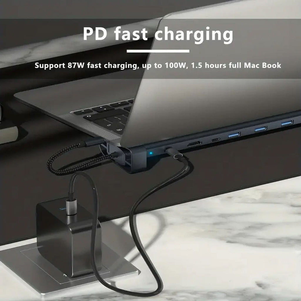 USB C Laptop Docking Station Stand 10 In 1 Folding Tilt Stand Triple Display USB C 4K PD 100W USB 3.0 TF SD Audio RJ45 for MacBook & Windows